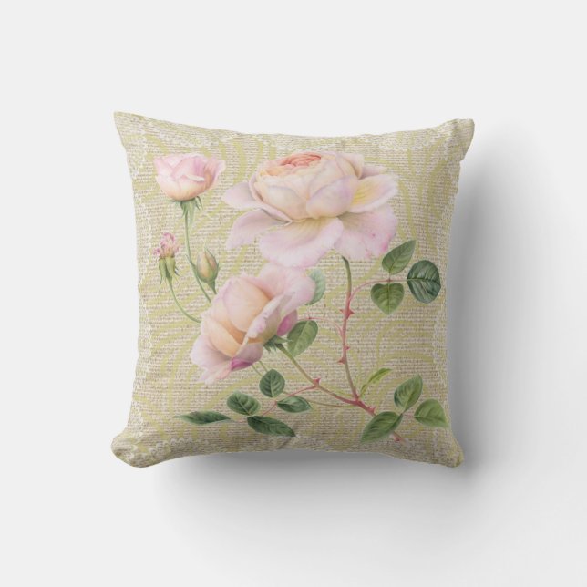Pink roses & lace floral vintage pillow (Front)