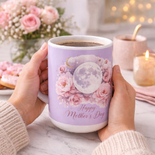 Pink Roses Lavender Moon Mug, Mother's Day Gift Coffee Mug