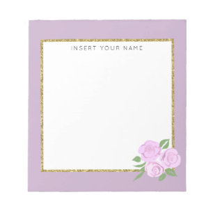 Pink Roses & Lilac Personalized Notepad 5.5" x 6"