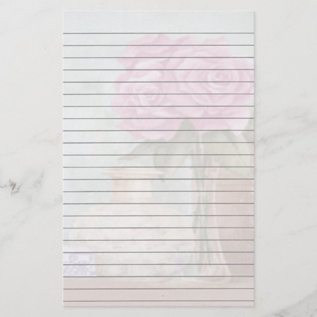 Pink Roses Lined Stationery (Front)