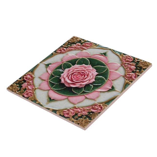 Pink Roses Modern Beautiful Collection Tile (Side)