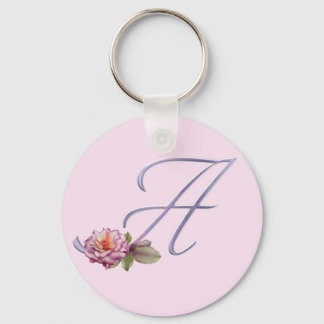 Pink Roses Monogram A Keychain