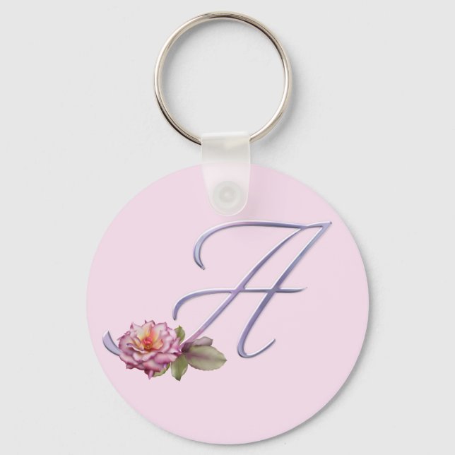 Pink Roses Monogram A Keychain (Front)