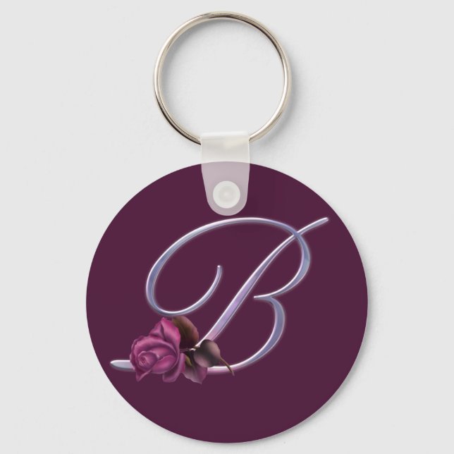 Pink Roses Monogram B Keychain (Front)