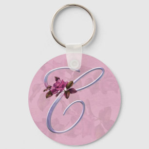 Pink Roses Monogram C Keychain