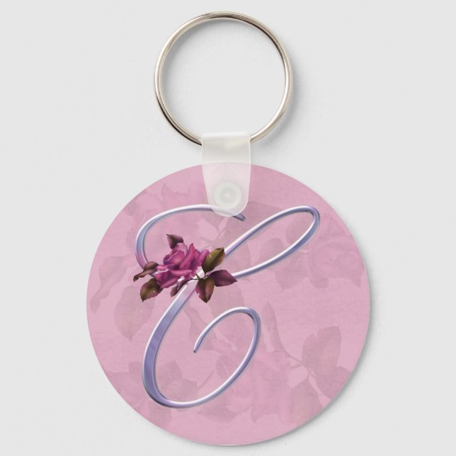 Pink Roses Monogram C Keychain (Front)