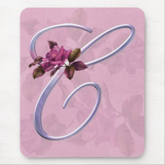 Pink Roses Monogram C Mouse Pad