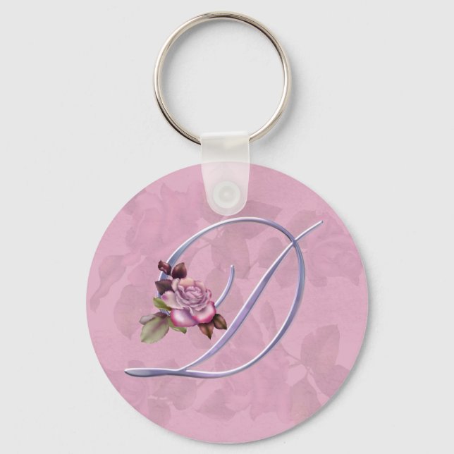 Pink Roses Monogram D Keychain (Front)