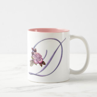Pink Roses Monogram D Two-Tone Coffee Mug