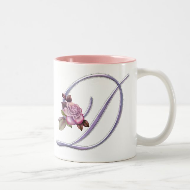 Pink Roses Monogram D Two-Tone Coffee Mug (Right)