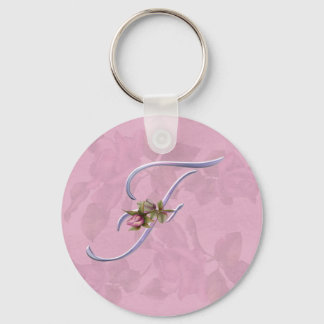 Pink Roses Monogram F Keychain