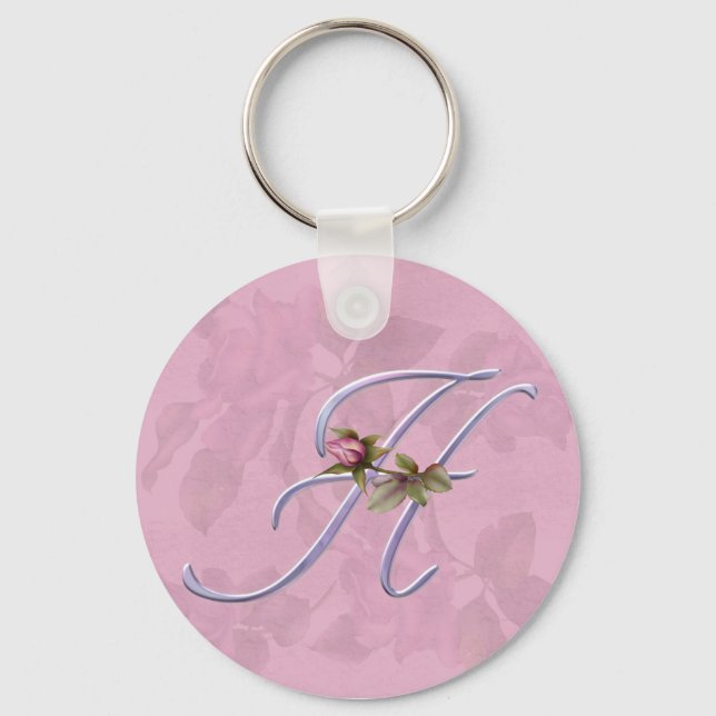 Pink Roses Monogram H Keychain (Front)