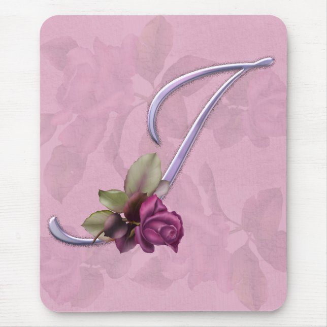Pink Roses Monogram I Mouse Pad (Front)