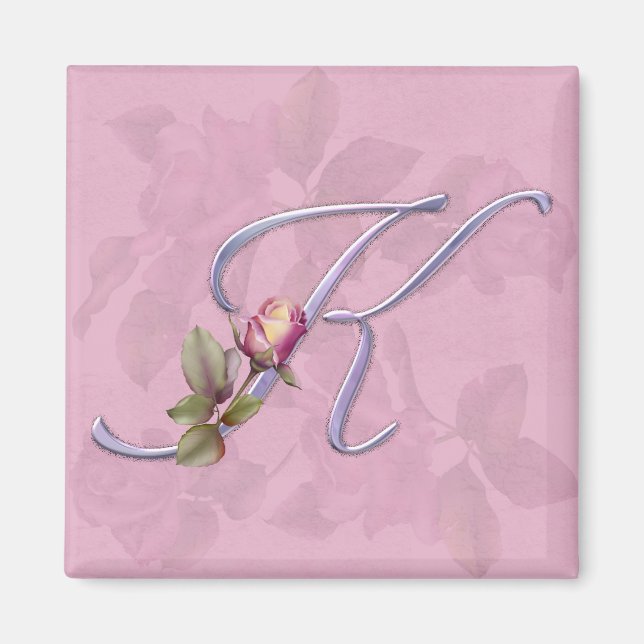 Pink Roses Monogram K Magnet (Front)