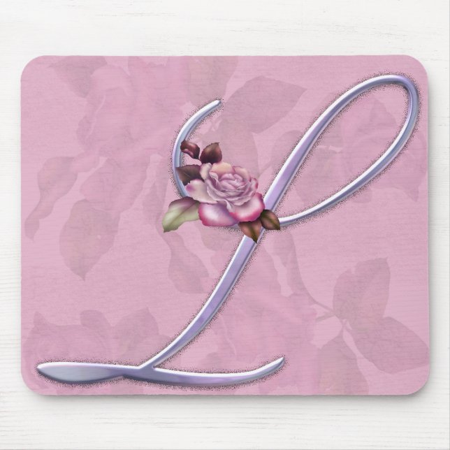 Pink Roses Monogram L Mouse Pad (Front)