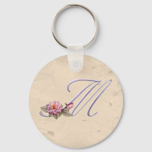 Pink Roses Monogram M Keychain