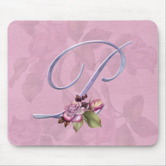 Pink Roses Monogram P Mouse Pad