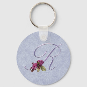 Pink Roses Monogram R Keychain