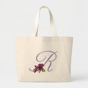 Pink Roses Monogram R Large Tote Bag