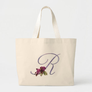 Pink Roses Monogram R Large Tote Bag