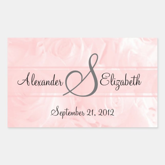 Pink Roses Monogram Wedding Sticker (Front)