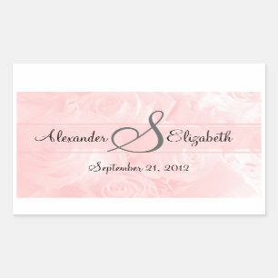 Pink Roses Monogram Wedding Sticker