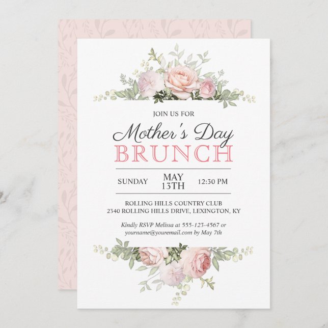 Pink Roses Mother's Day Brunch Invitation (Front/Back)