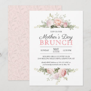 Pink Roses Mother's Day Brunch Invitation
