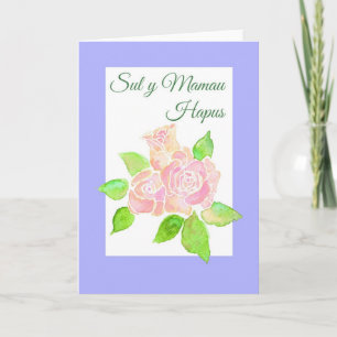 Pink Roses Mother's Day Card: Welsh Greeting Card
