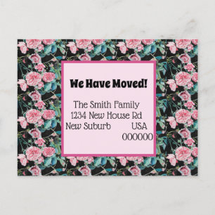 Pink Roses New Address Postcard, We Are Moving Postcard