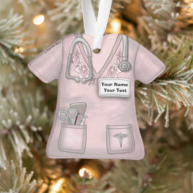 Pink Roses Nurse scrubs ornament (Tree)