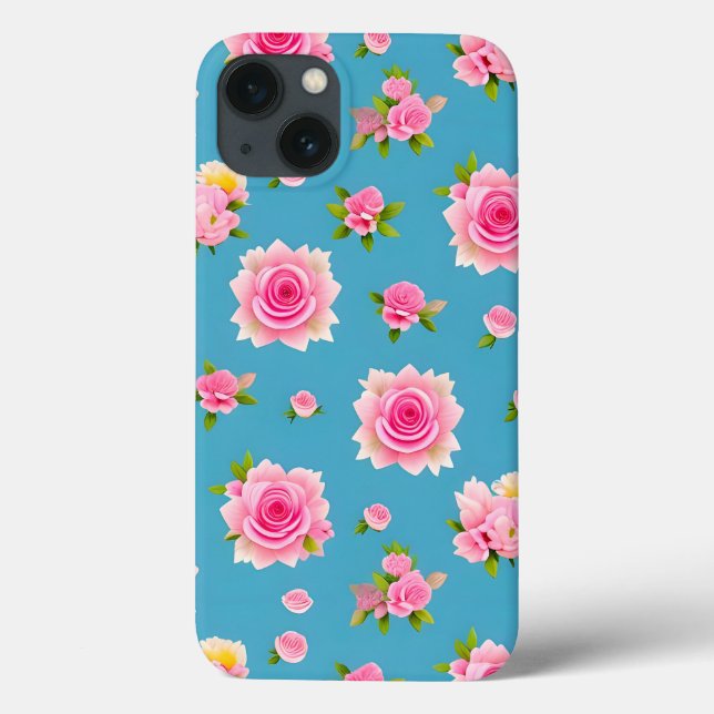 Pink Roses on a Blue Background Case-Mate iPhone Case (Back)