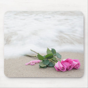 pink roses on beach sand mouse pad