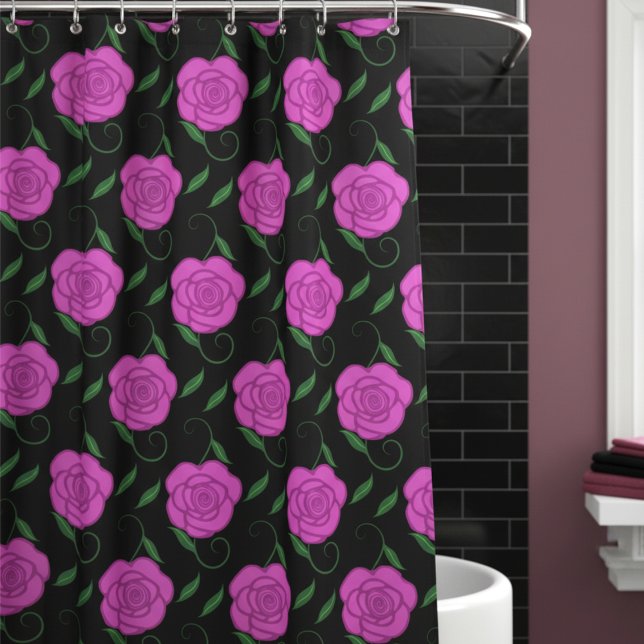 Pink Roses On Black (Soft, romantic & feminine. Pink roses on black will make your bathroom romantically beautiful.)