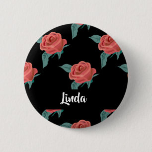 Pink roses on black 2 inch round button