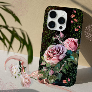 Pink Roses on black iPhone 15 Pro Case
