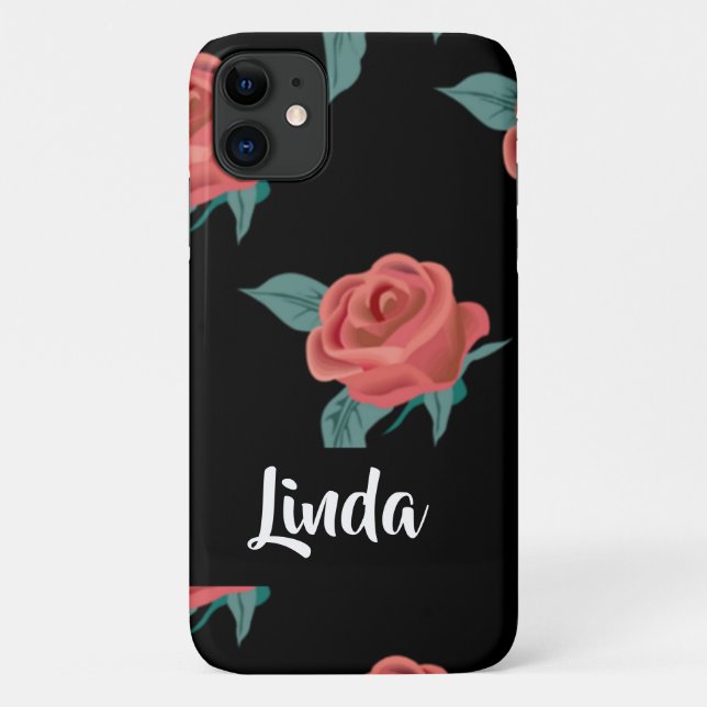 Pink roses on black Case-Mate iPhone case (Back)