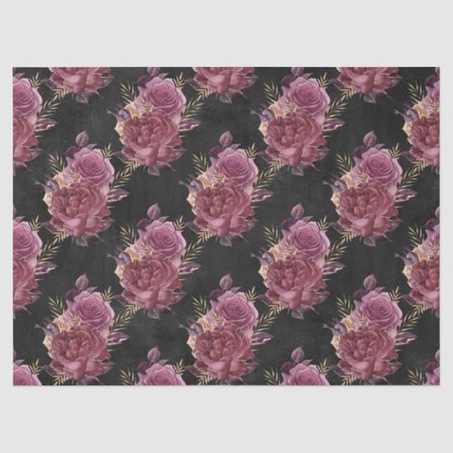 Pink Roses on Black Decoupage Tissue Paper (Front)