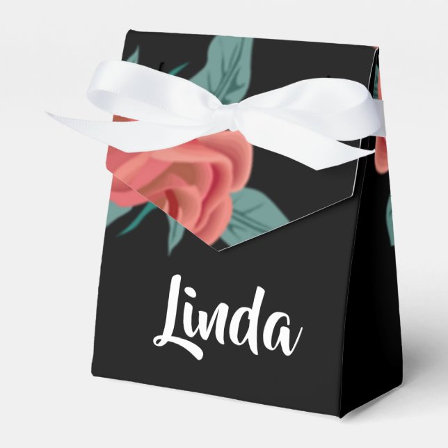 Pink roses on black favor box (Front Side)