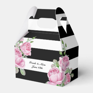 Pink Roses on Black Stripes Custom Favor Box