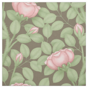 Pink Roses on brown (large scale) Fabric