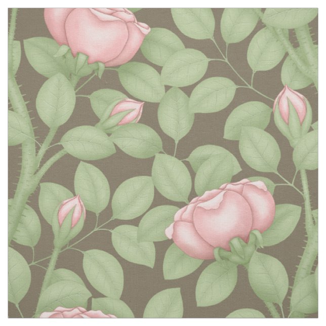 Pink Roses on brown (large scale) Fabric (Swatch)