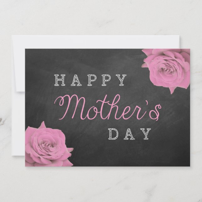 Pink Roses On Chalkboard Happy Mother's Day Invitation (Front)