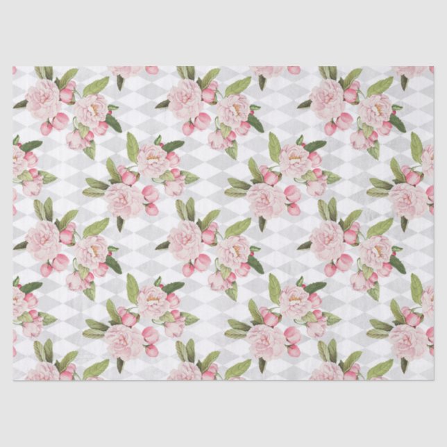 Pink Roses on Chequered Board Decouapge Tissue Paper (Front)