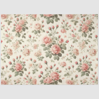 Pink Roses on Cream Vintage Tissue Paper