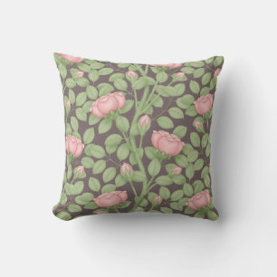 Pink Roses on dark plum Throw Pillow