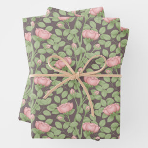Pink Roses on dark plum Wrapping Paper Sheet