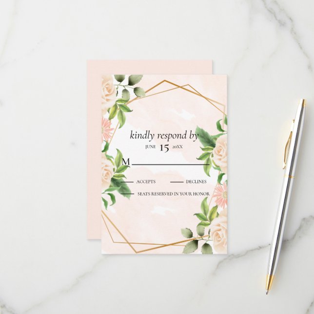 Pink Roses on Frame  RSVP Card (Front/Back In Situ)