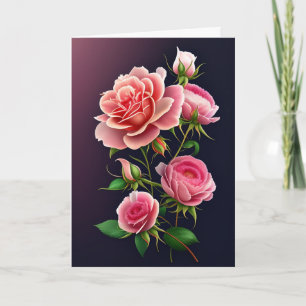 Pink Roses on Gradient Purple Background Valentine Card