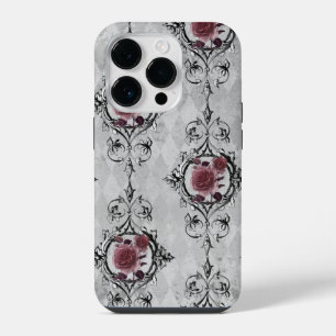 Pink Roses on Grey Background iPhone 14 Pro Case